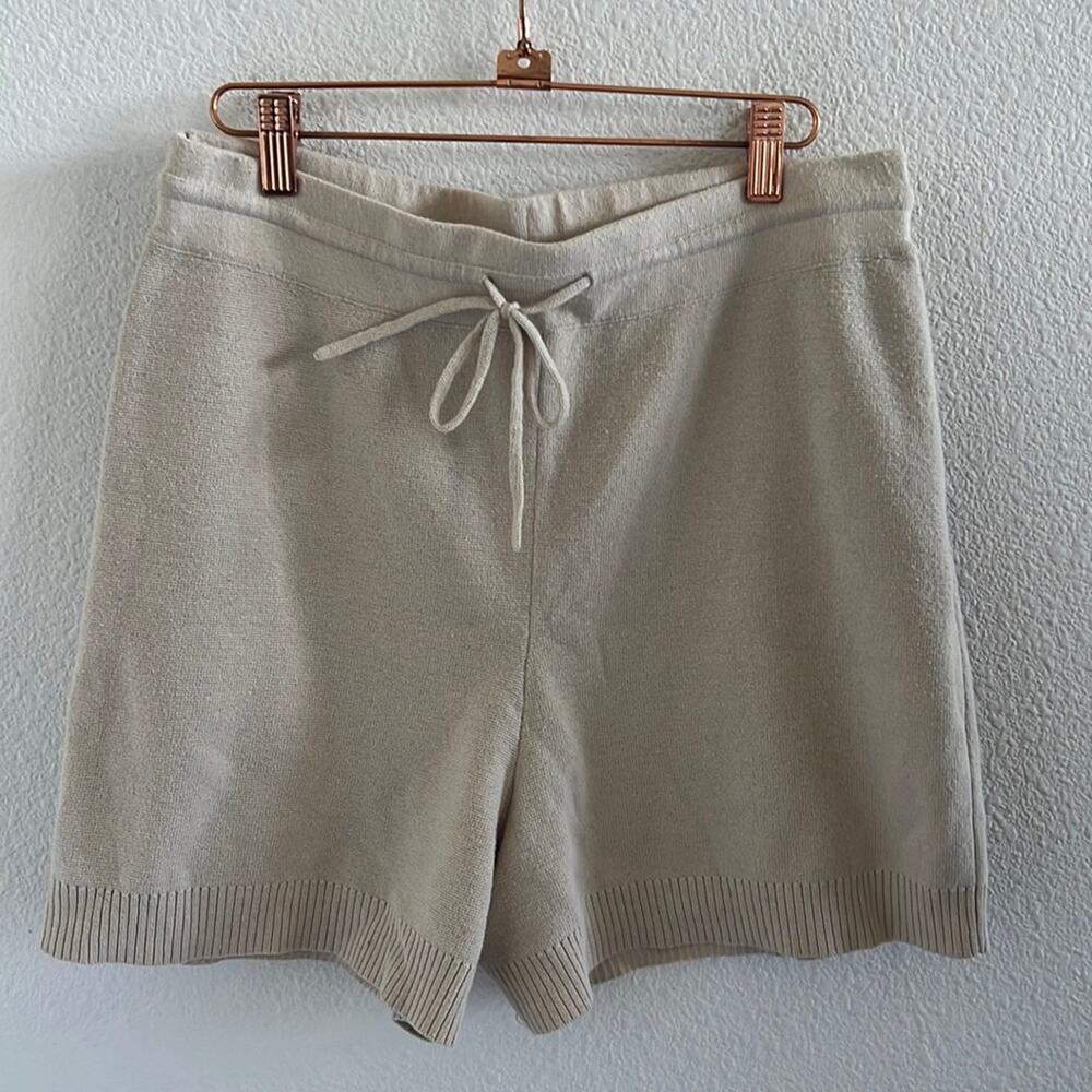 H&M Cream Longline Knit Shorts Elastic Waist with Tie Neutral Minimalist Medium